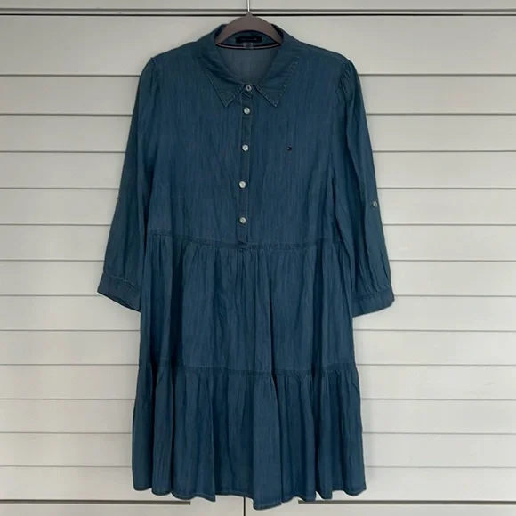 Tommy Hilfiger Dresses Blue Chambray Pleated Button Shirt